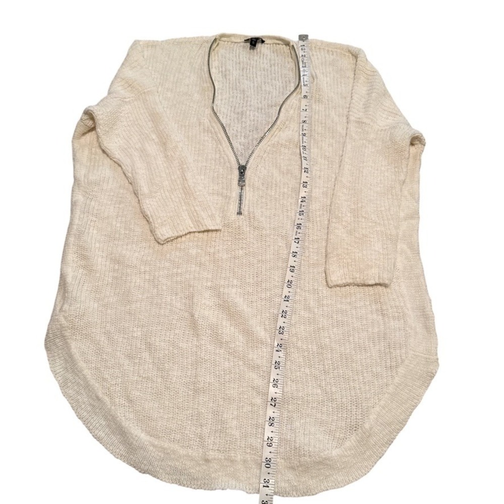 EXPRESS Cream Knit 3/4 Sleeve Sweater Women Sz M Layering Minimalist - Picture 6 of 7